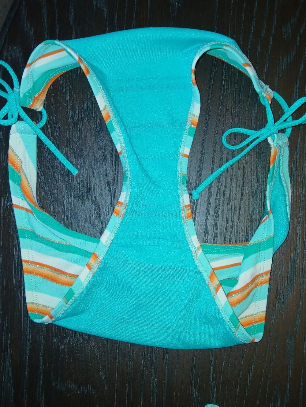 Split Teal, White & Orange Striped Women's 3-Piece Swim Set - Picture 10 of 11